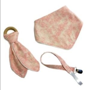 bib, teether, pacifier clip 3 piece baby set